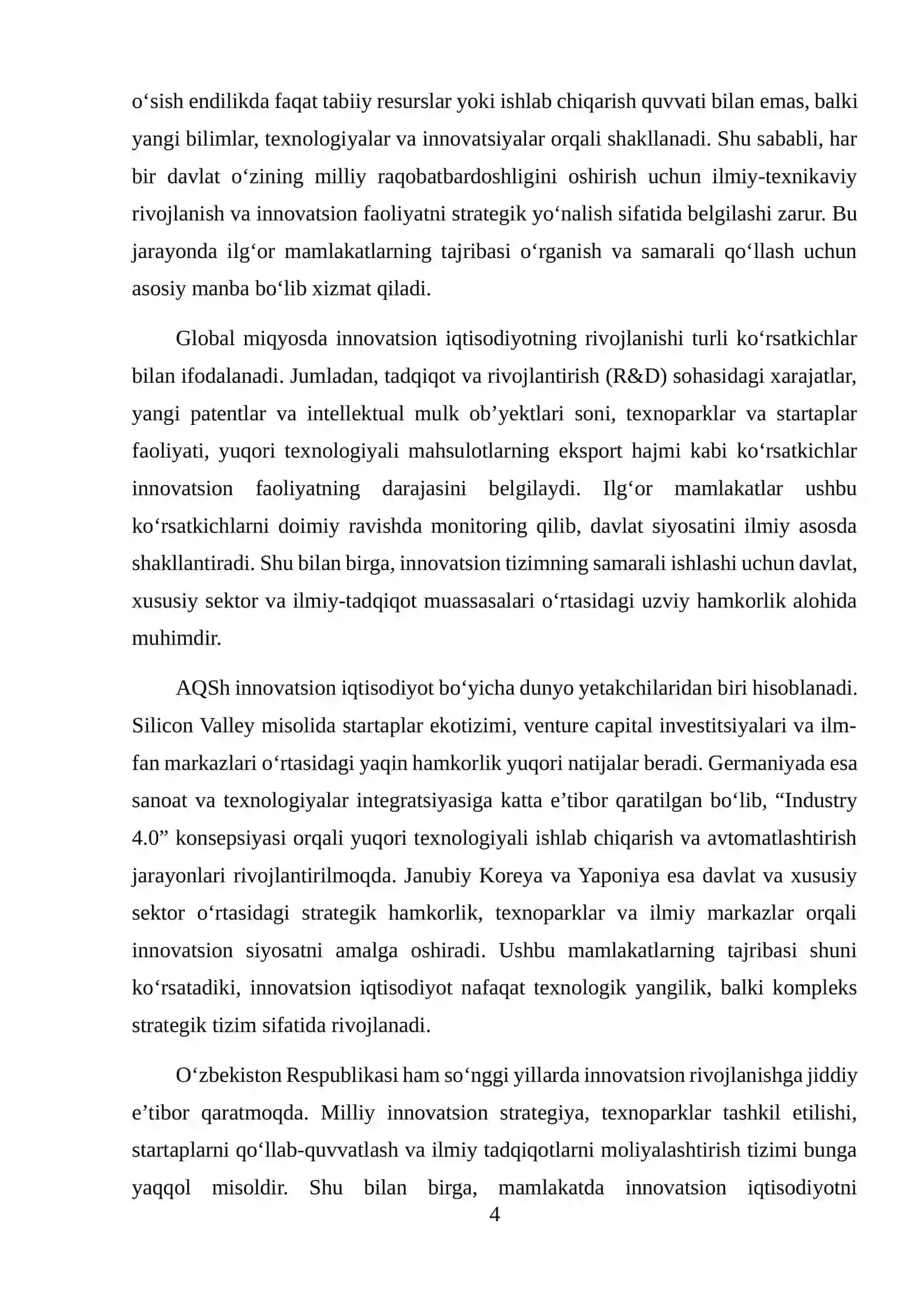 INNOVATSION IQTISODIYOTDA XALQARO TAJRIBA: ILG‘OR MAMLAKATLAR TAHLILI 4