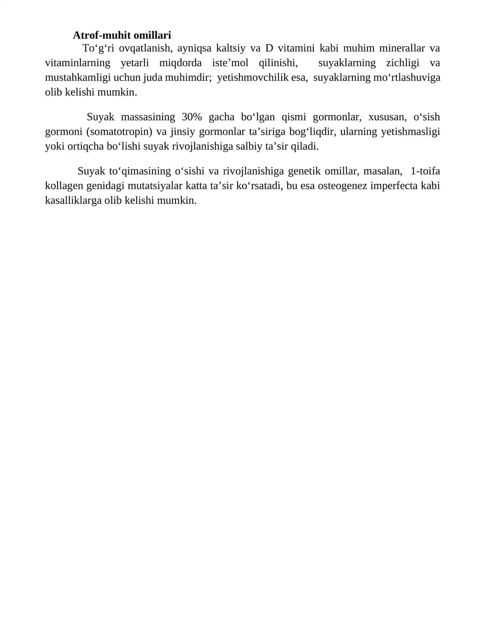 Suyaklarining oʻsishi va rivojlanishiga tasir qiluvchi omillar 4