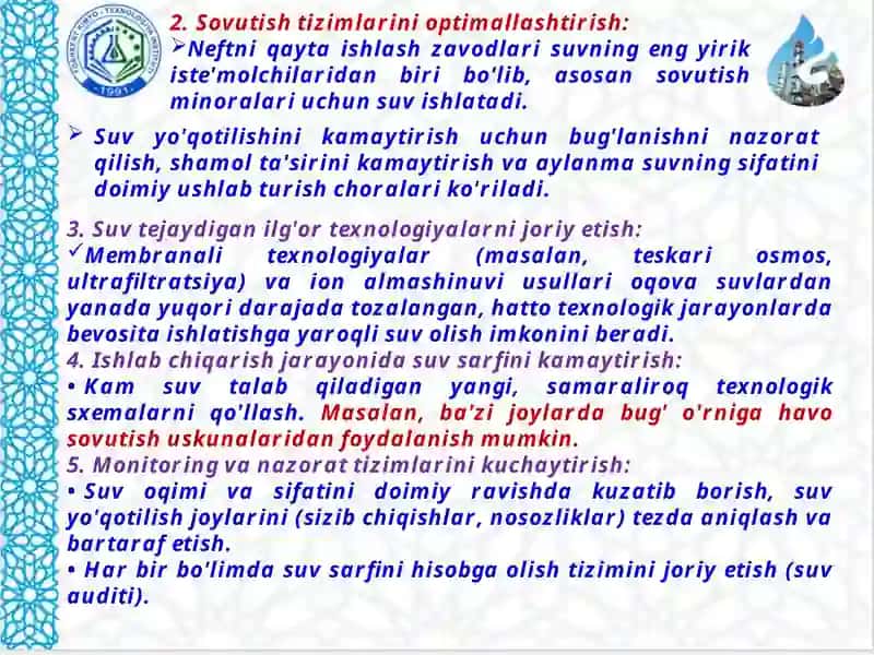 Neft-gazkimyo korxonalarida suvdan samarali foydalanish 4