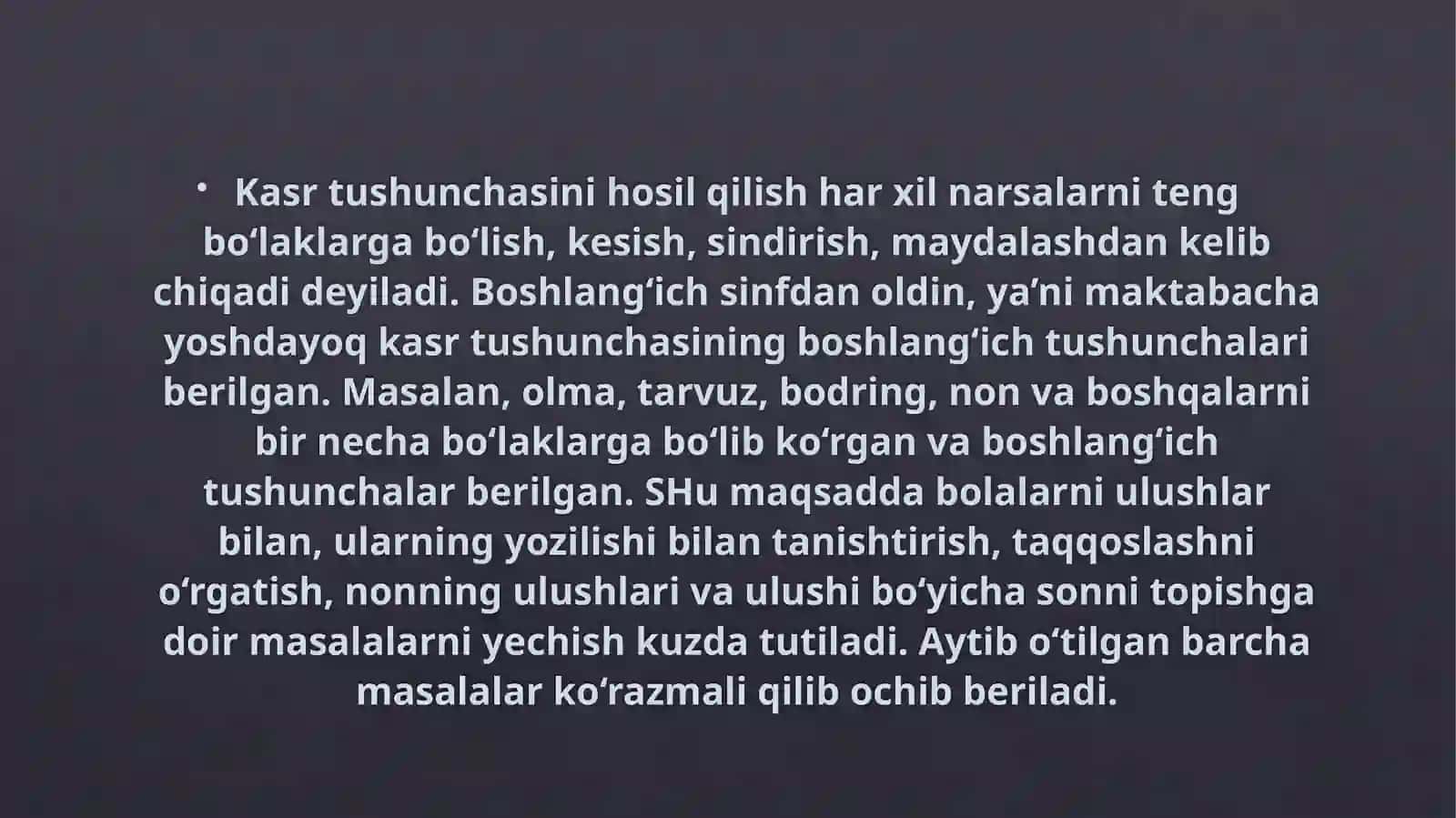 Kasr tushunchasi bilan tanishish metodikasi 4