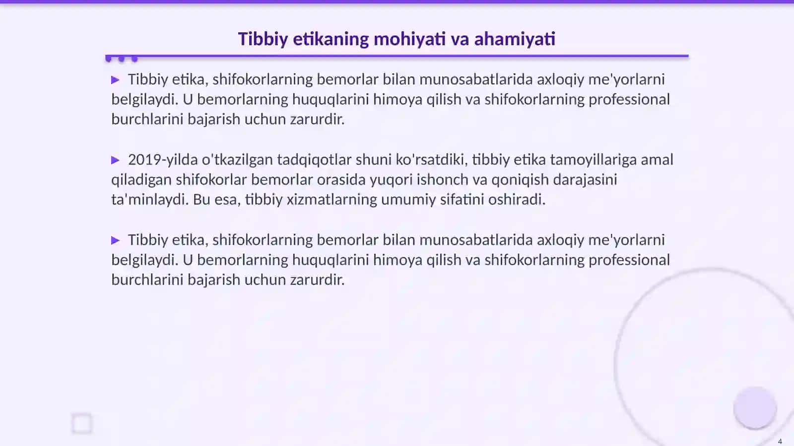 Tibbiyot xodimlari faoliyatida etika va deontologiya masalalari 4