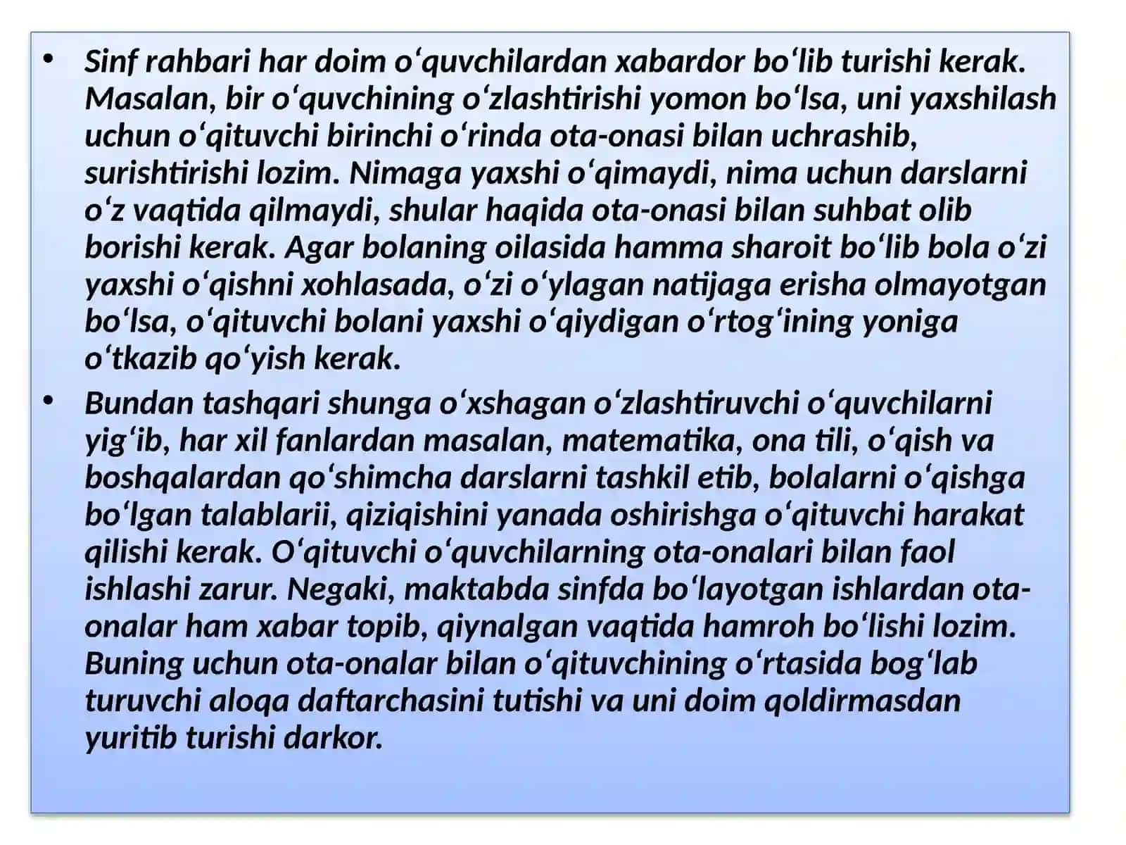 SINFRAXBARINING O’QUV FAOLIYATI SAMARADORLIGINI OSHIRISH USULLARI 4
