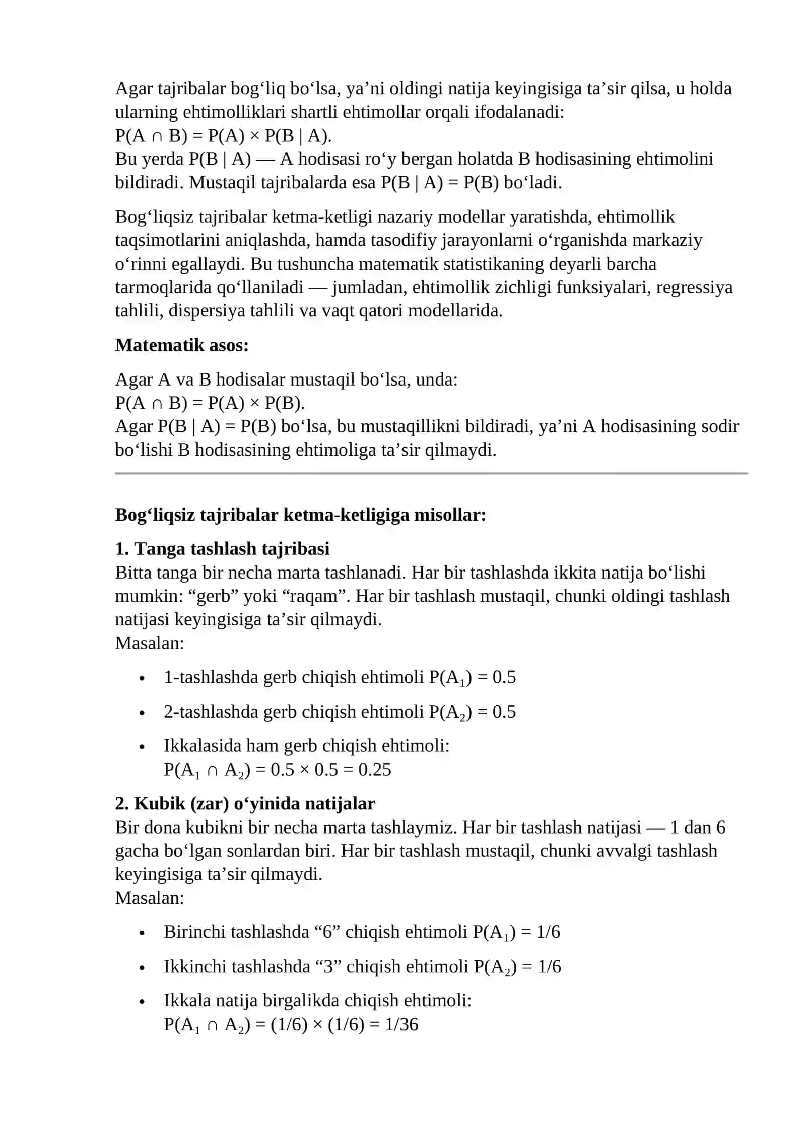 Bog’liqsizlik tajribalar ketma-ketligi 4