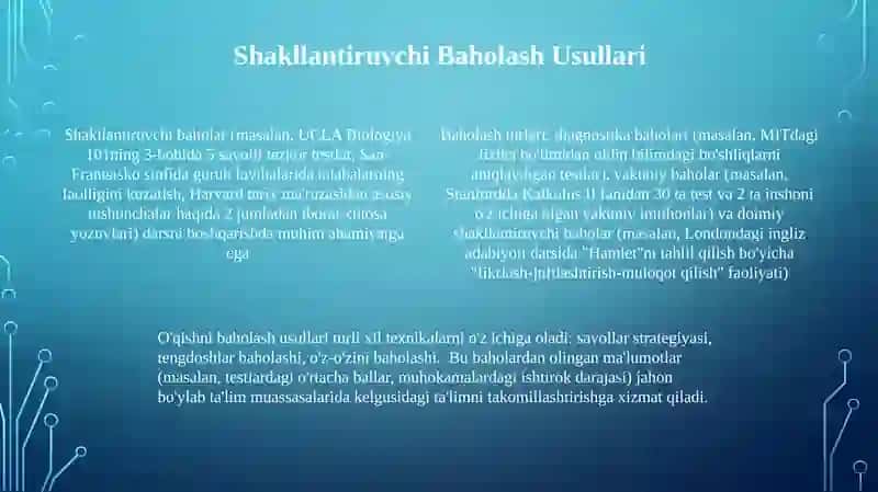 O'quv faoliyat natijalarini hisobga olish turlari shakl va metodlari 4
