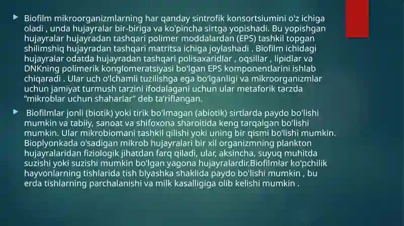 BAKTERIYALARNING BIOPLYONKA HOSIL QILISHI.UNING PRAKTIK AHAMIYATI 4