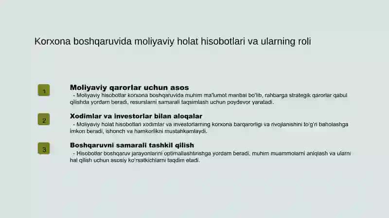 Moliyaviy holat toʻgʻrisidagi hisobotni tuzish qoidalari. Balansni tuzishning asosiy tamoyillari 4