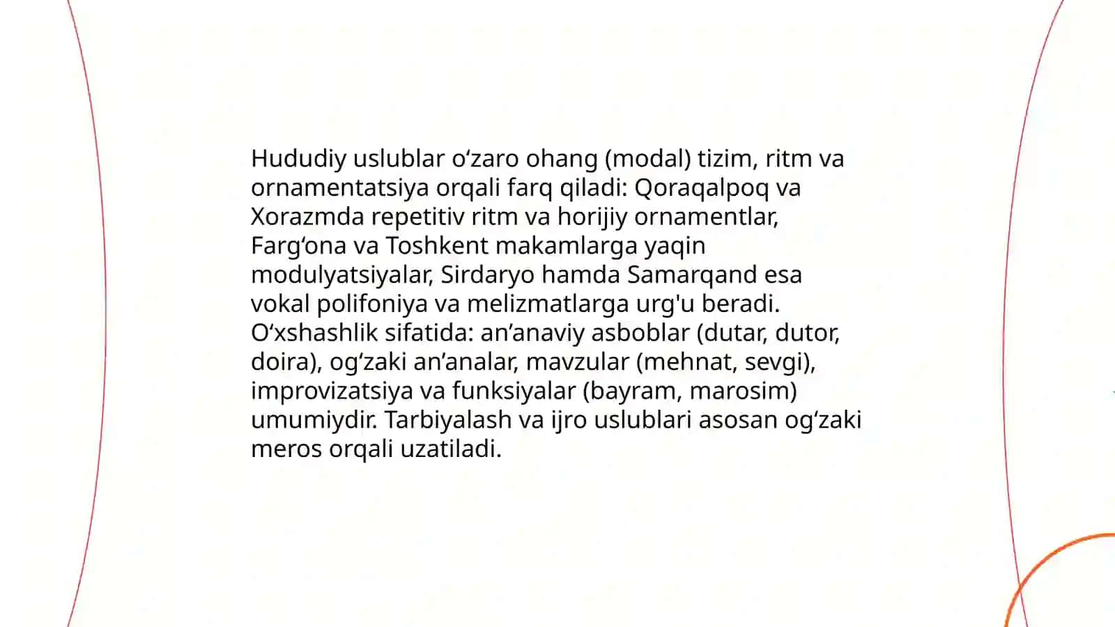 Mahalliy uslublarning o’zbek xalq musiqa ijodida tutgan o’rni 4