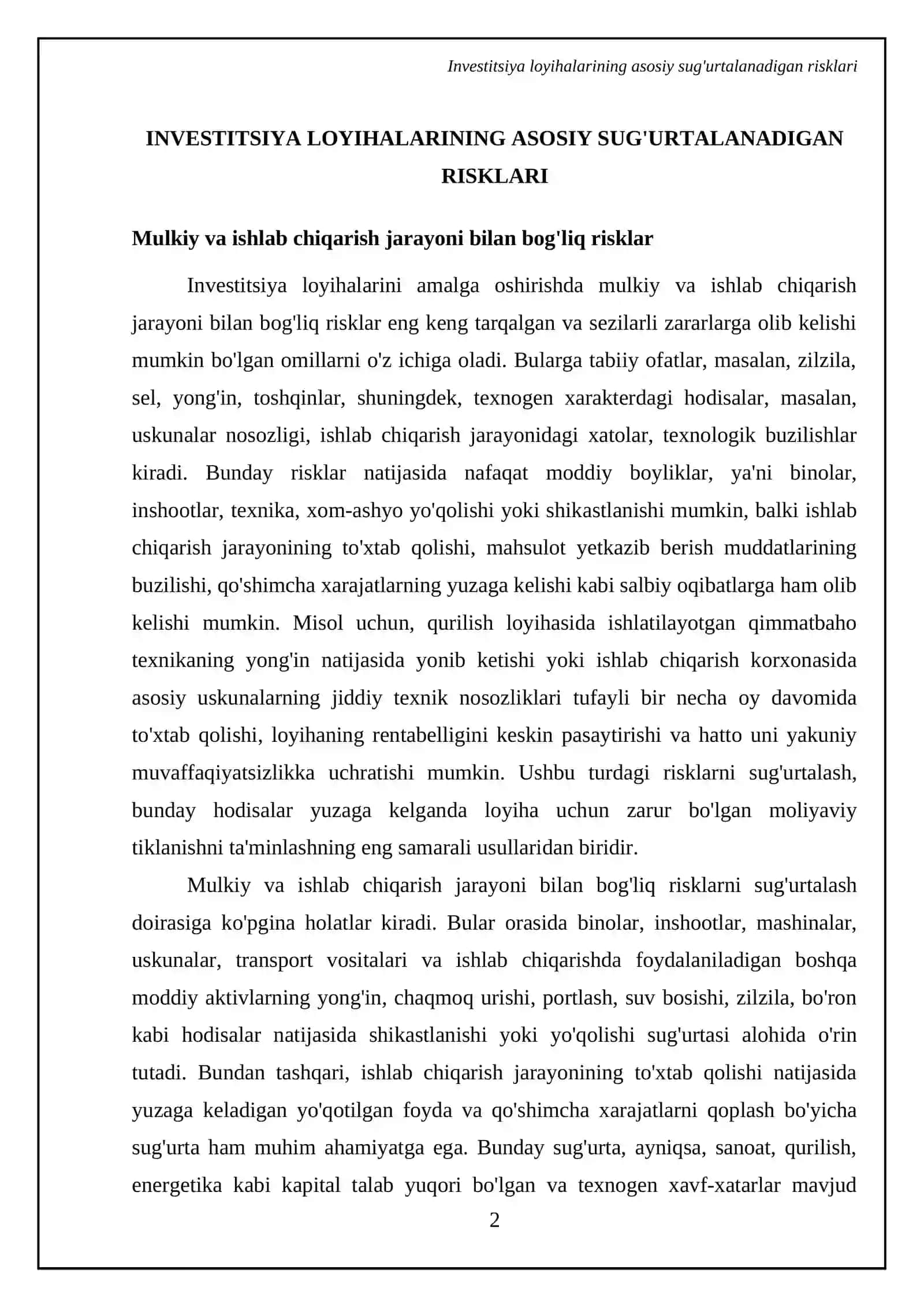 Investitsiva loyihalarini amalga oshirishda risklarni sug'urtalash 4