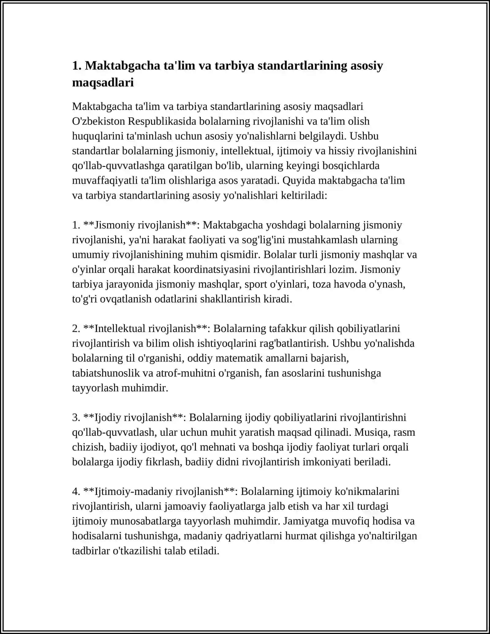 MAKTABGACHA TALIM VA TARBIYA STANDARTI VA UNDAGI RIVOJLANTIRUVCHI MUHITNI TASHKIL ETISHGA QOʻYILADIGAN TALABLAR 4
