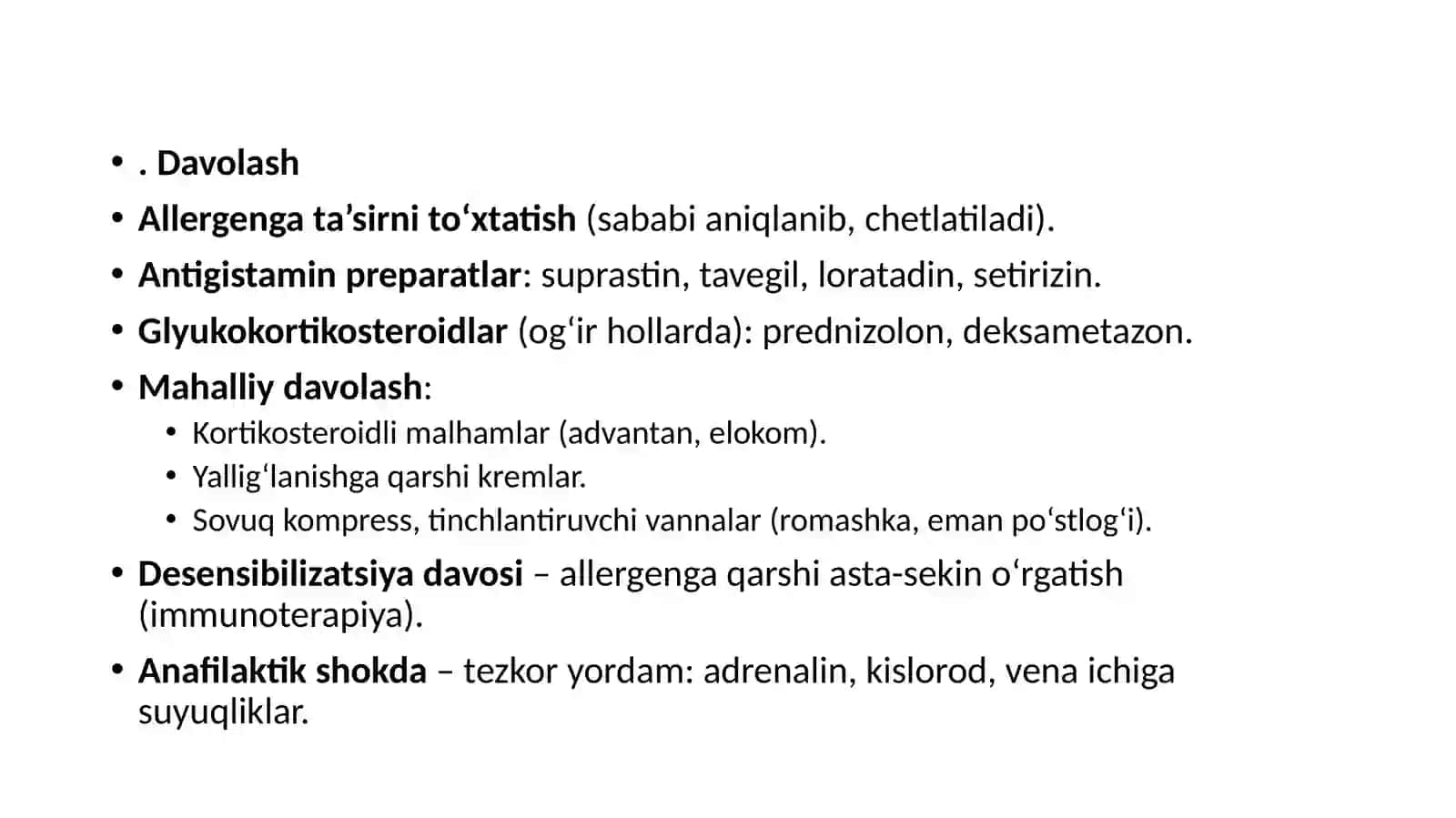 Terining allergik kasalliklarida hamshiralik ishi. Vaziyatli masala 4