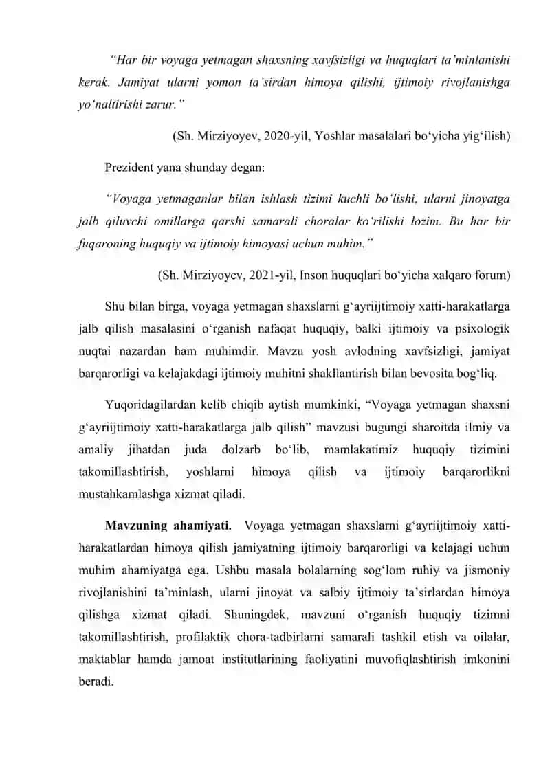 "Voyaga yetmagan shaxsni g'ayriijtimoiy xatti-harakatlarga jalb qilish" KURS ISHI 4