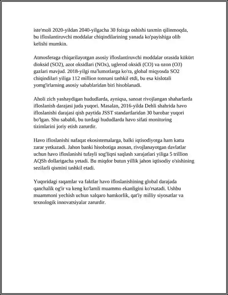 MUSTAQIL ISH Mavzu: HAVO MUHITINING IFLOSLANISH OQIBATLARI 4