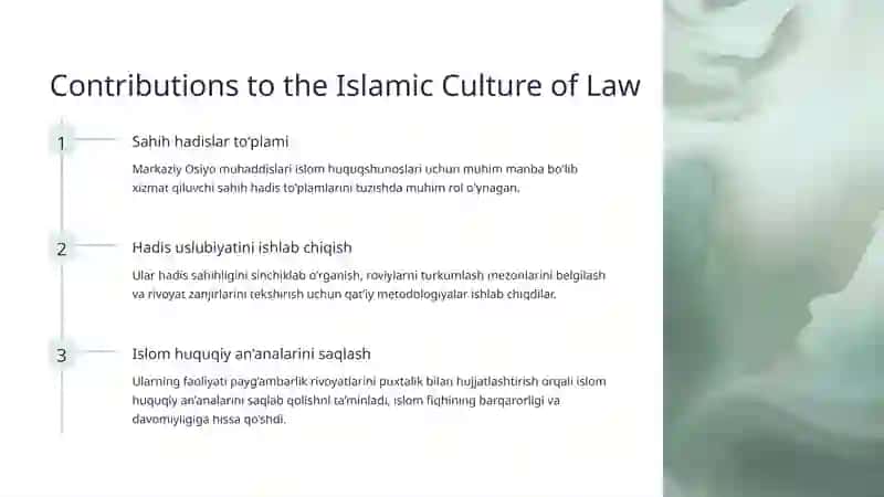 Mavzu: Markaziy Osiyolik Buyuk Hadisshunosolimlar va Ularning Islom Madaniyatiga Qo‘shgan Hissasi 4