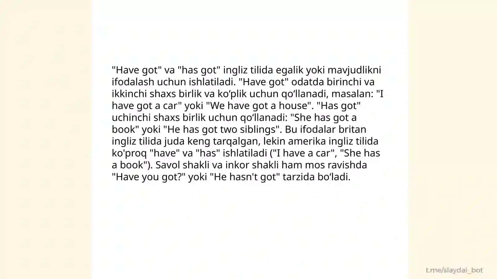 "Have got" va "has got" tushunchasi 4