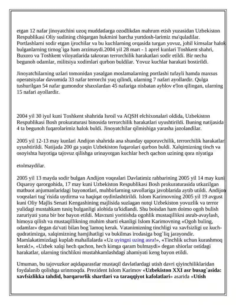 O’zbekiston mustaqilligi xavfsizligi va barqarorligiga g`oyaviy tahdidlar hamda mafkuraviy immunitеt 4