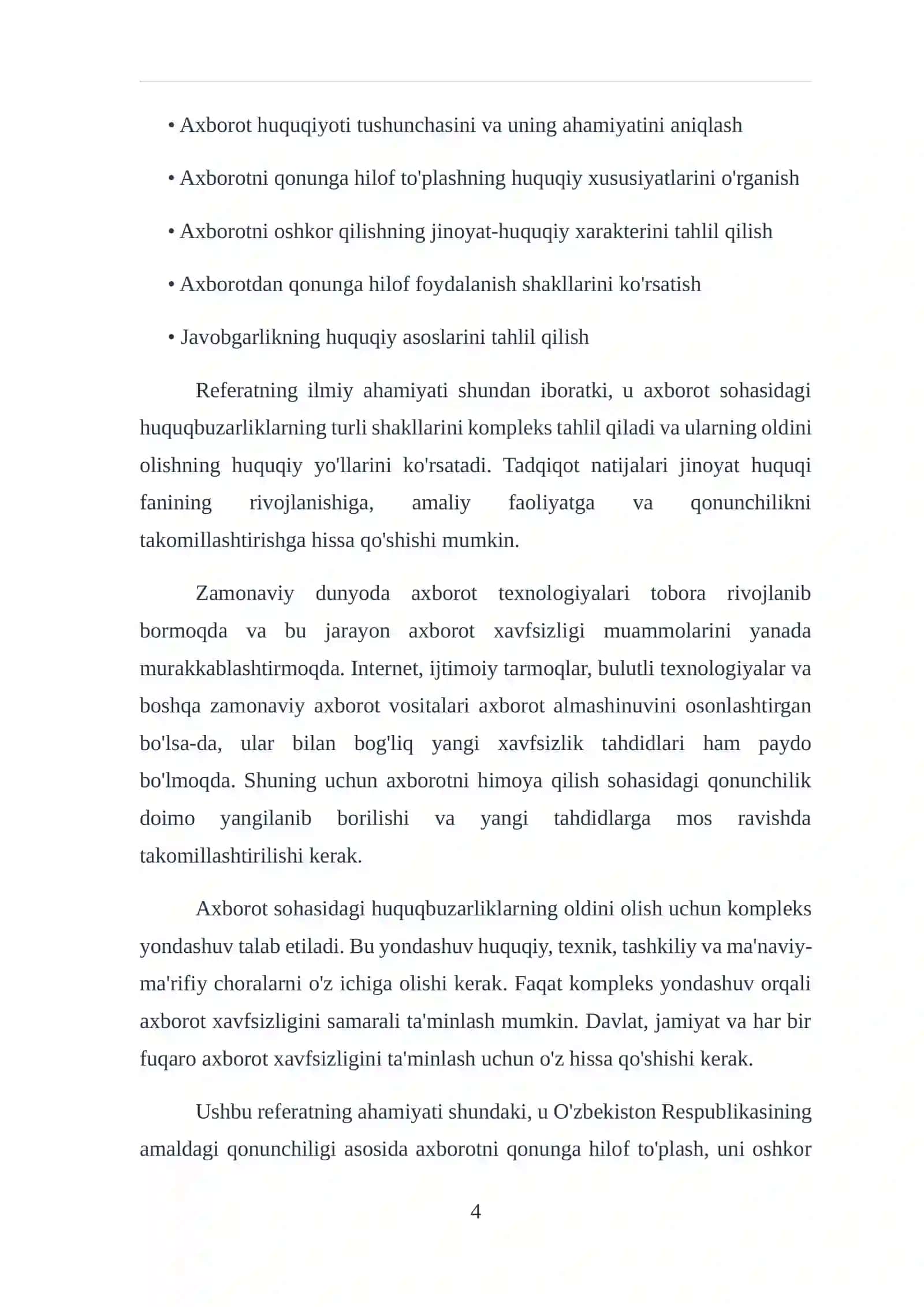 Qonunga hilof ravishda axborot to'plash, uni oshkor qilish yoki undan foydalanish 4