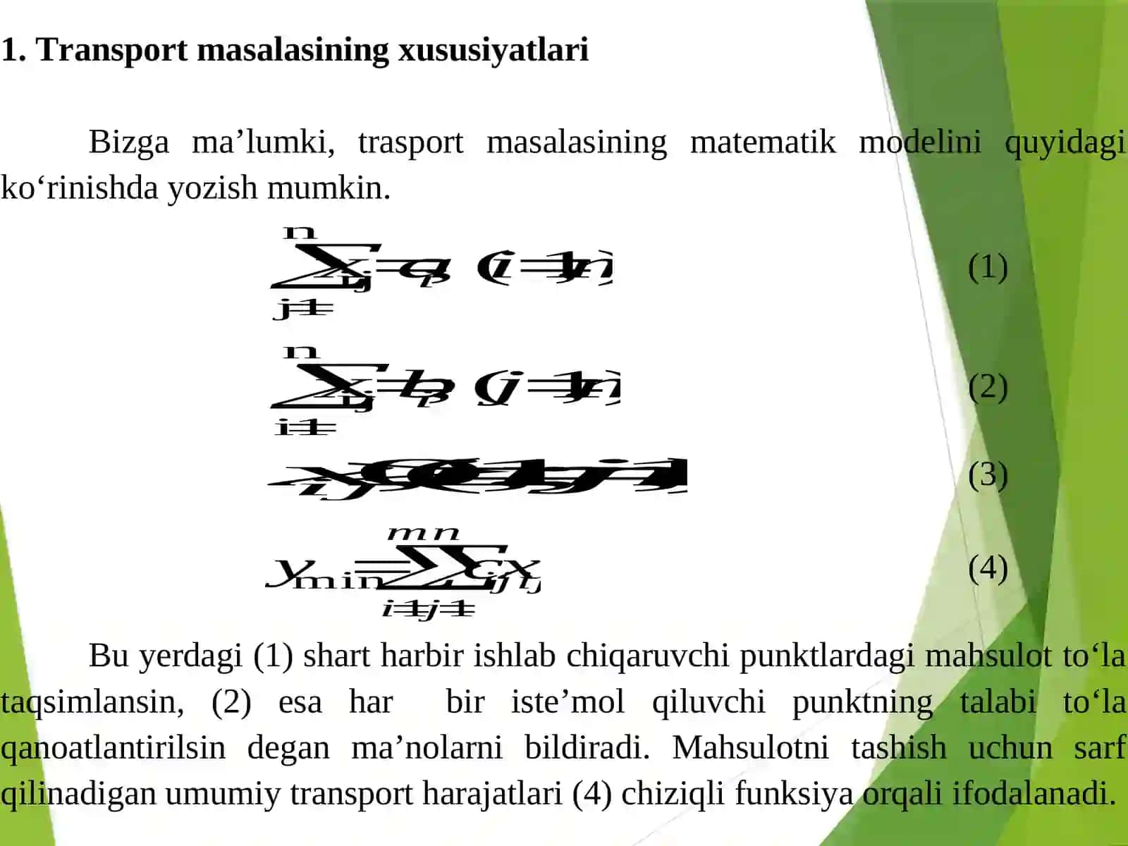 3 TRANSPORT MASALASI QO’YILISHI 4