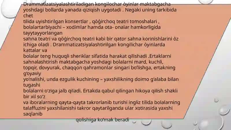 Maktabgacha yoshdagi bolalarni ingliz tilida o'qitishda dramatizatsiyadan foydalanish 4