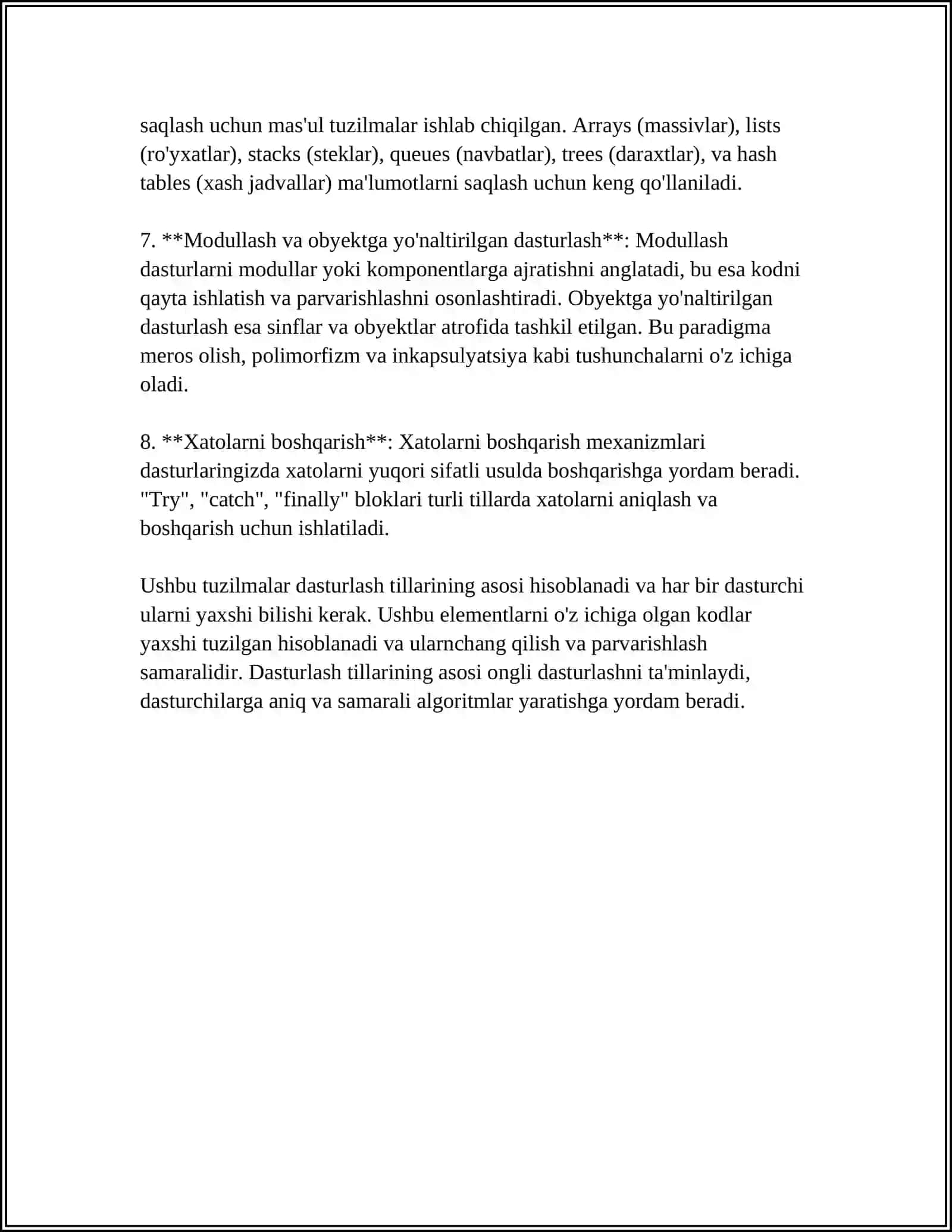 DASTURLASH TILLARINING TUZILMASI. MA’LUMOT TURLARI. KIRISH/CHIQISH FUNKSIYALARI. OPERATORLAR. CHIZIQLI ALGORITMLARNI TASHKIL QILISH 4