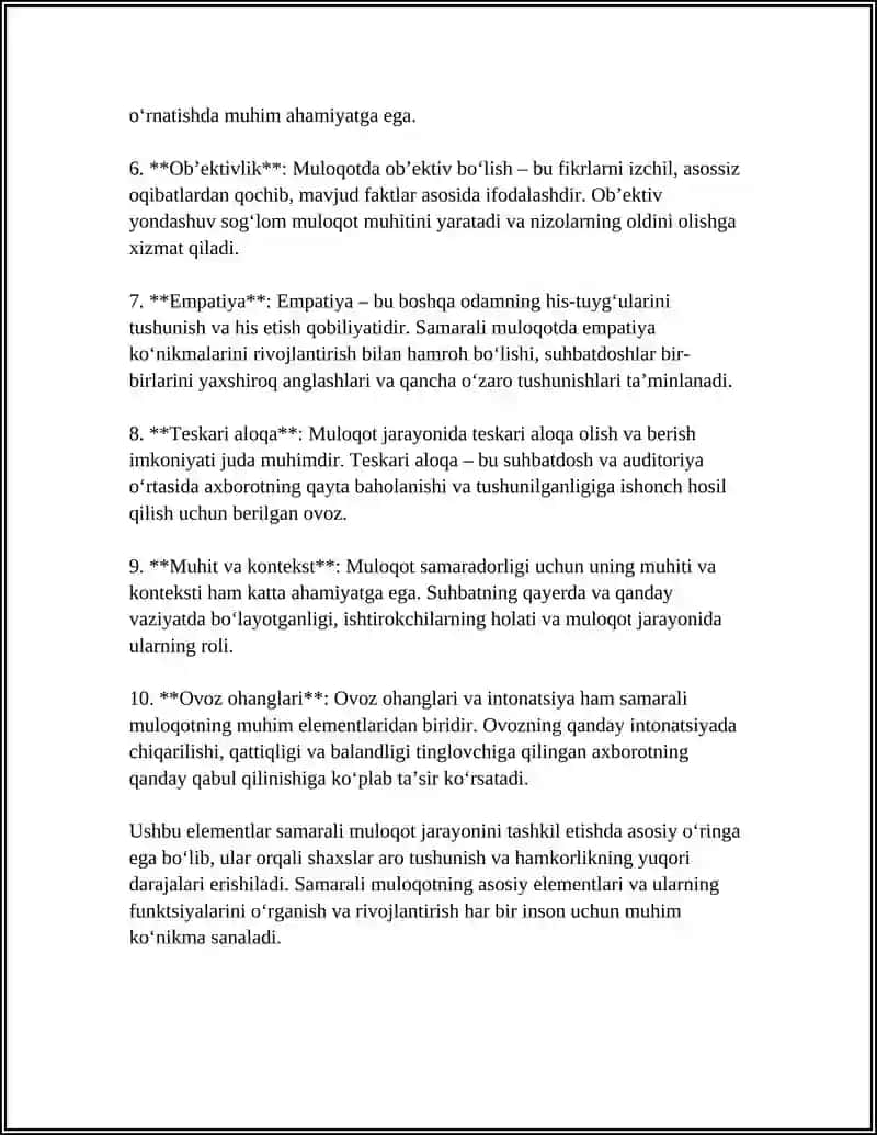 SAMARALI MULOQOTNING ASOSIY TARKIBIY ELEMENTLARI SHAXSLAR ARO MULOQOT KOʻNIKMALARI 4