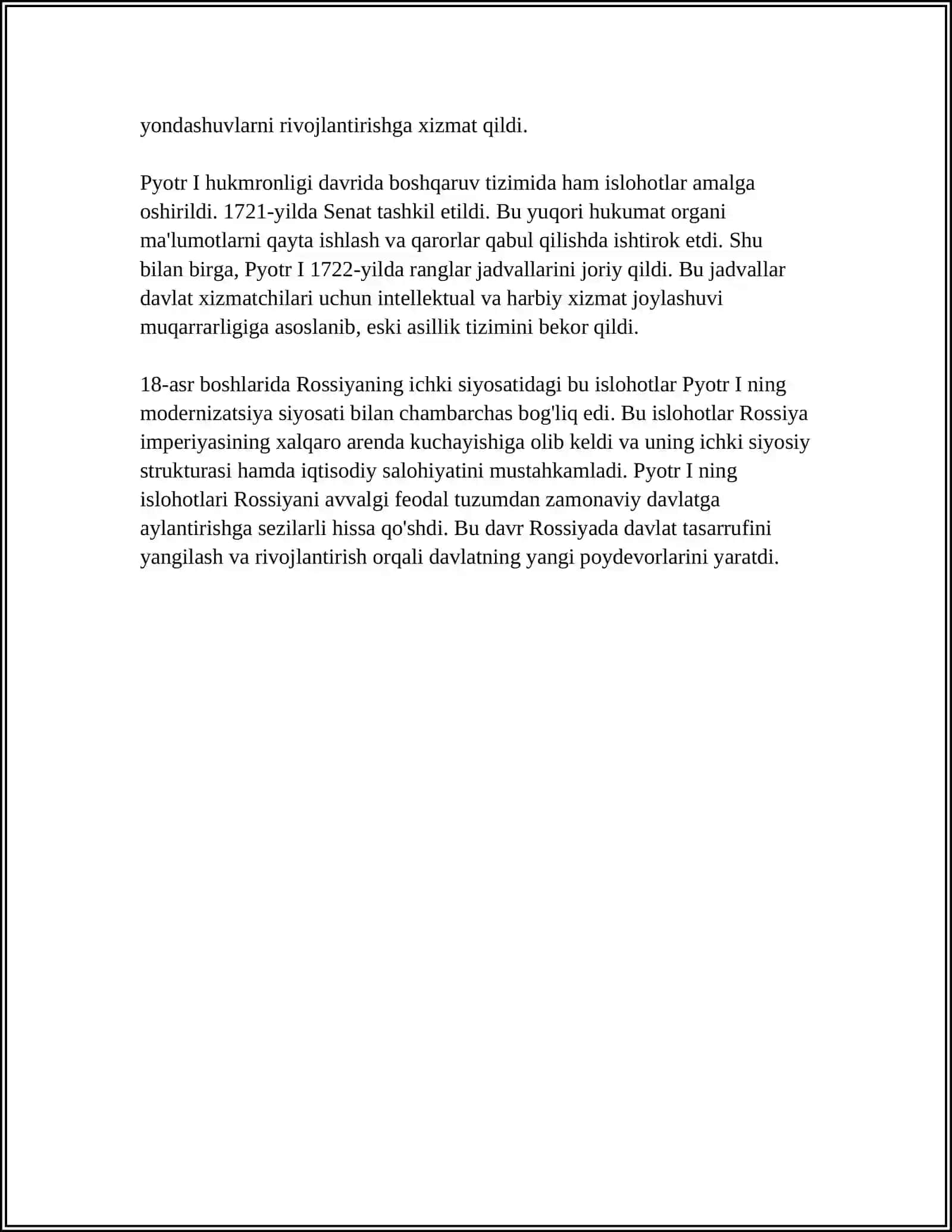Rossiyaning ichki siyosatining transformatsiyasi 18-asr boshlarida 4
