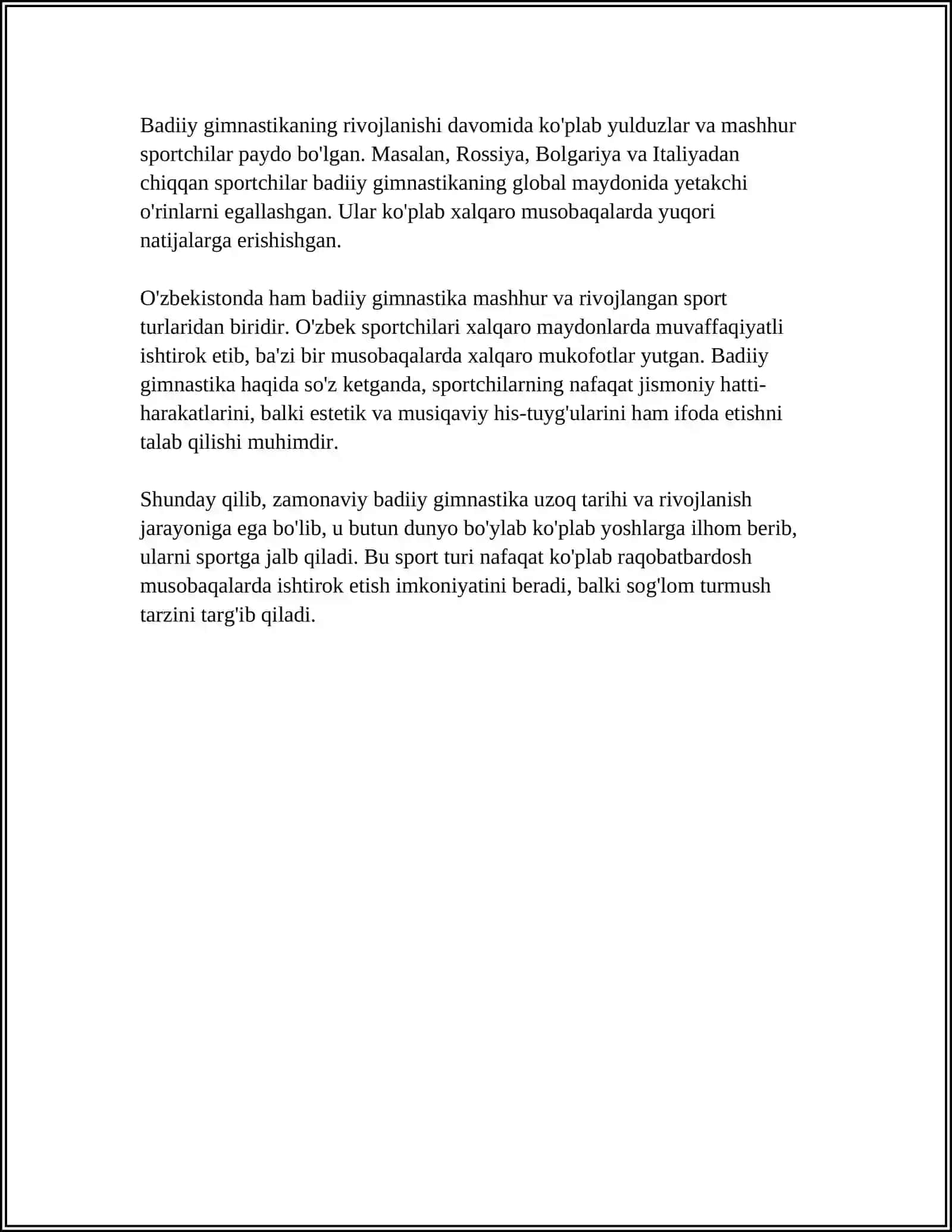 MUSTAQIL ISH Mavzu: BADIIY GIMNASTIKANING RIVOJLANISHI 4