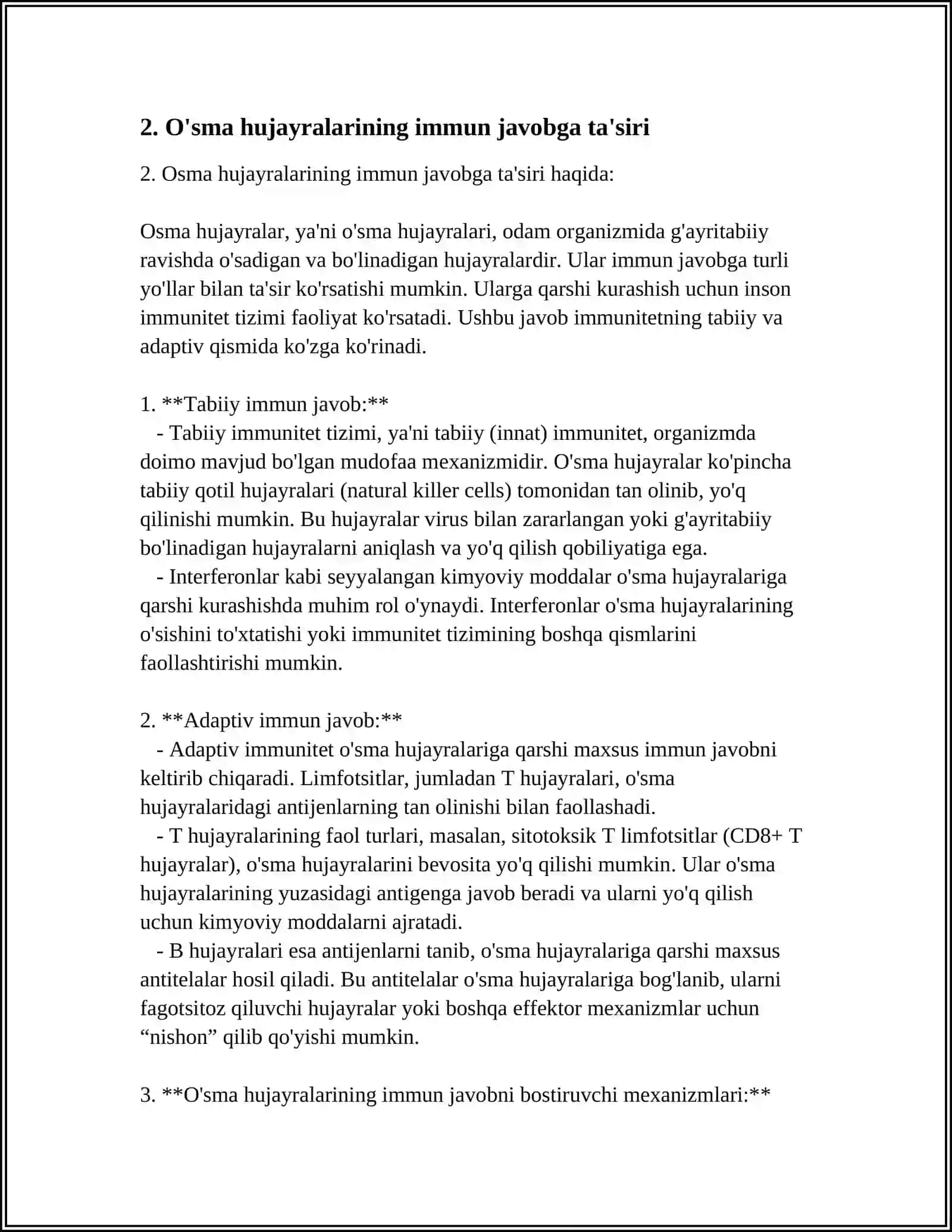 IMMUNOPATOLOGIYA, O‘SMA HUJAYRALARNI KELIB CHIQISHIDAGI AHAMIYATI. IMMUN TANQISLIKLARDA OPPORTUNISTIK INFEKSIYALAR BOSHQARILISHINING MOLEKULYAR MEXANIZMI 4