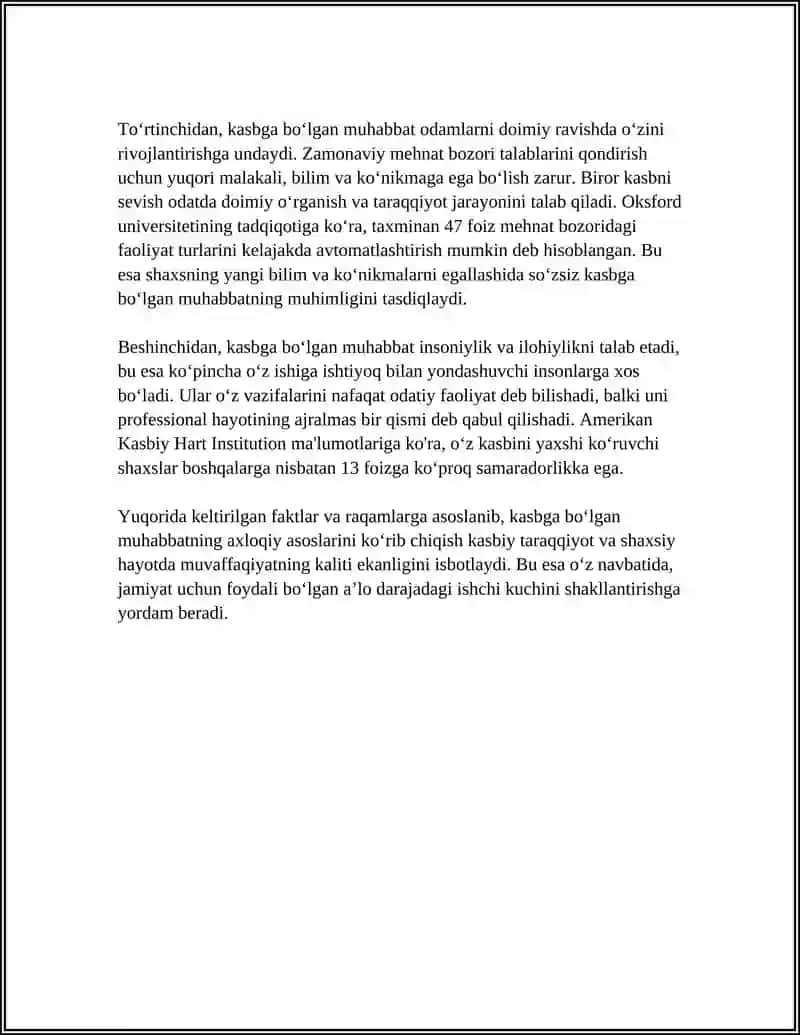 Kasbga boʻlgan muhabbat va axloq va burchning axloqi tushunchalar 4