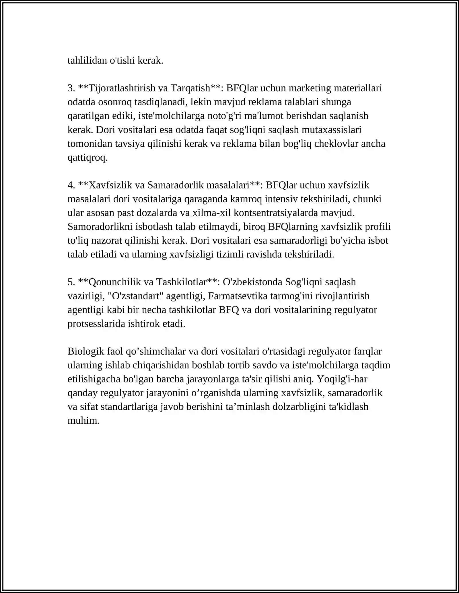 BIOLOGIK FAOL QO’SHIMCHALAR VA DORI VOSITALARNING QIYOSIY TAHLILI 4