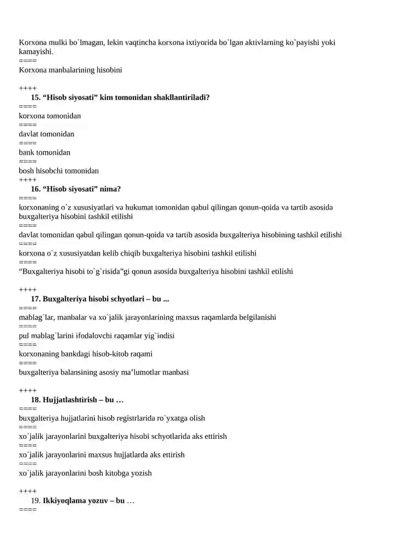 Moliyaviy hisob asoslari fanidan test savollari 4