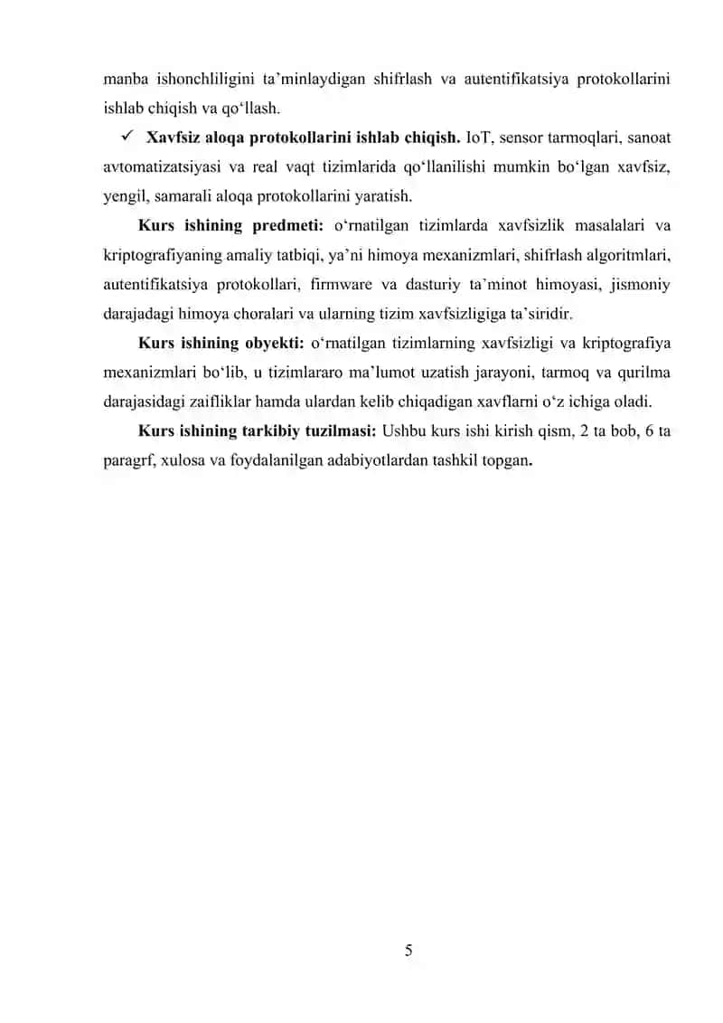 OʻRNATILGAN TIZIMLARDA XAVFSIZLIK MASALALARI VA KRIPTOGRAFIYA 4