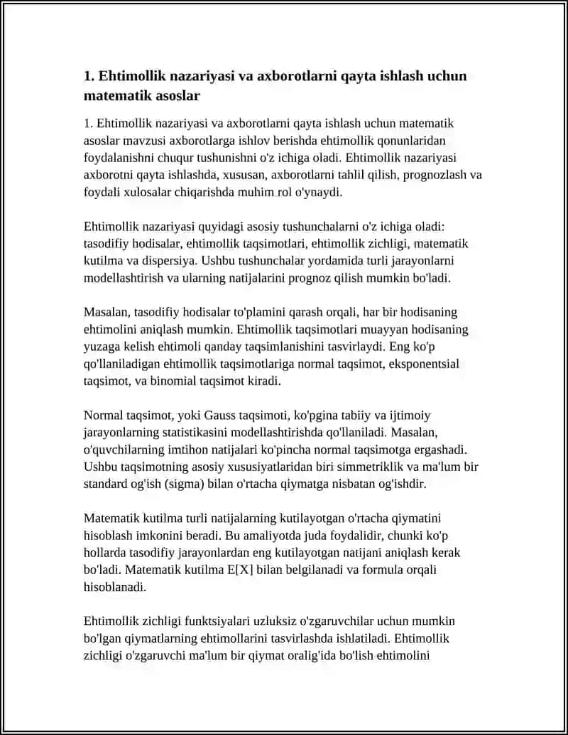 AXBOROTLARGA ISHLOV BERISHDA EHTIMOLLIK QONUNLARDAN FOYDALANISH USULLARI VA ALGORITMLARI ASOSIDA DASTURIY VOSITA YARATISH 4