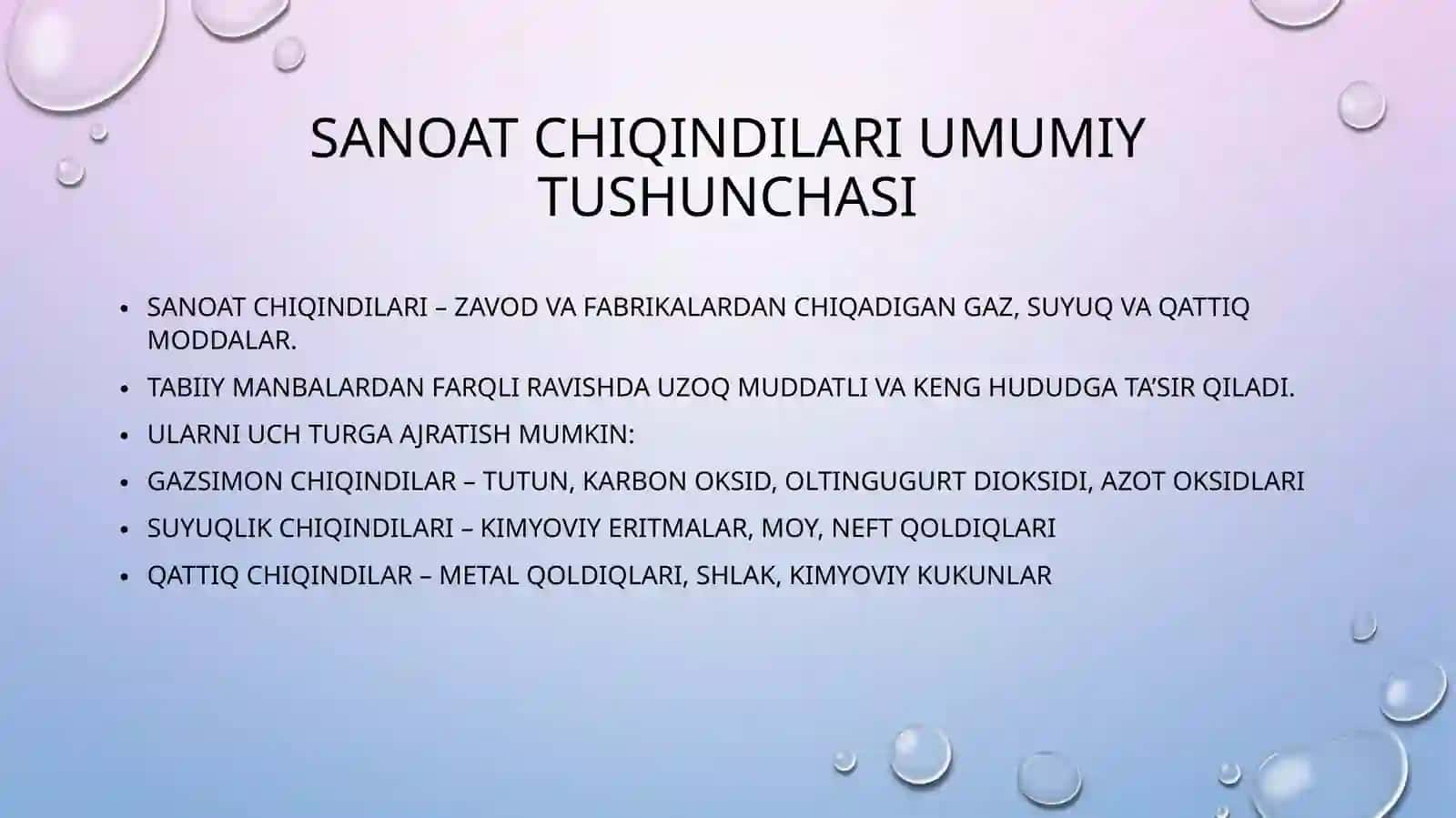 Qora rangli metallurgiya va kimyo korxonalaridan tashlanayotgan gaz va chiqindilar 4