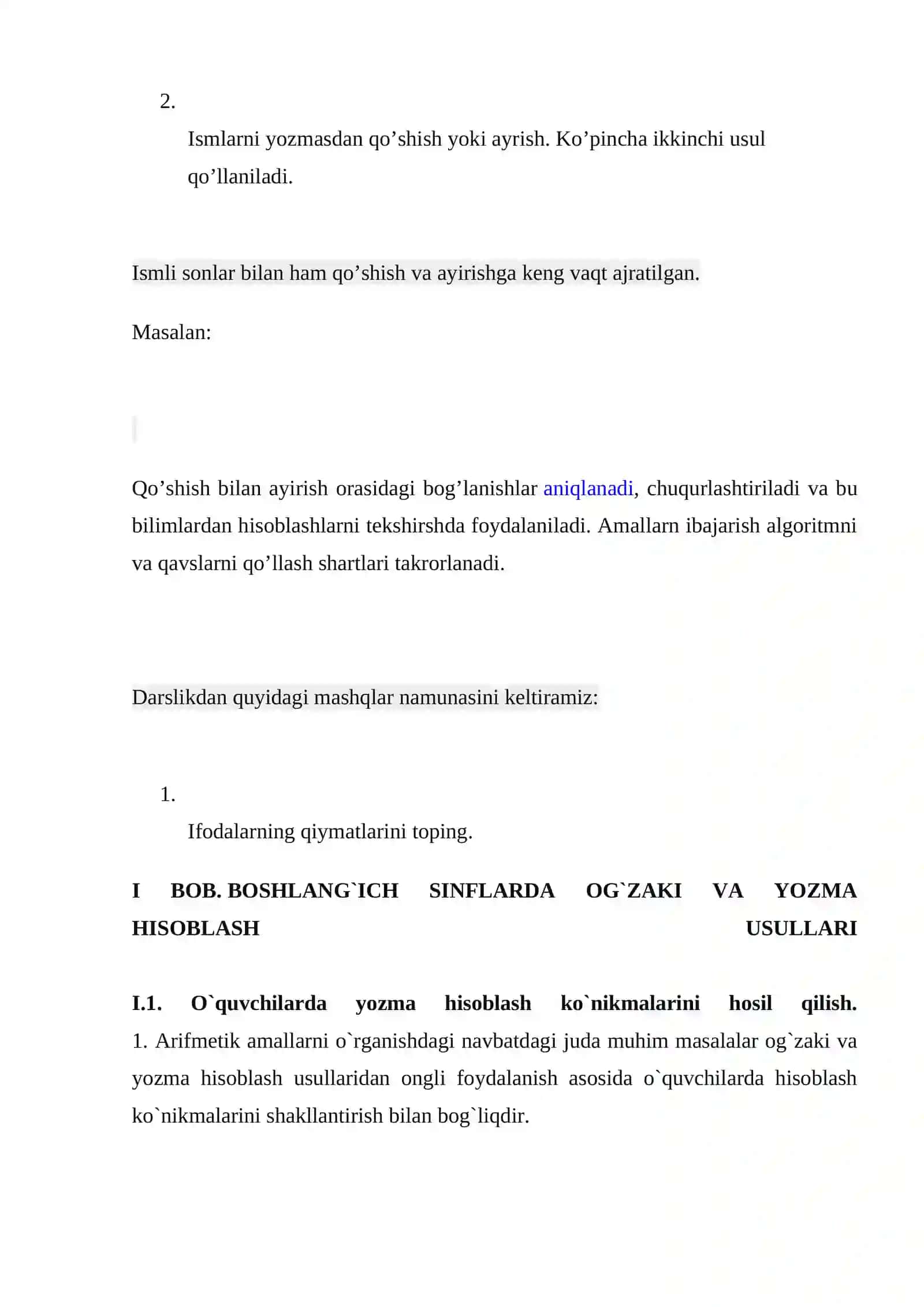 Boshlang`ich sinflarda og`zaki va yozma hisoblash usullarining ahamiyati 4