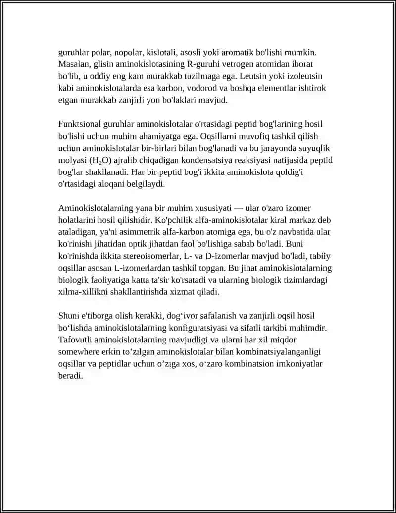AMINOKISLOTALAR OQSILLAR PEPTITLAR PROTEINLAR NUKLEIN KISLOTALAR 4