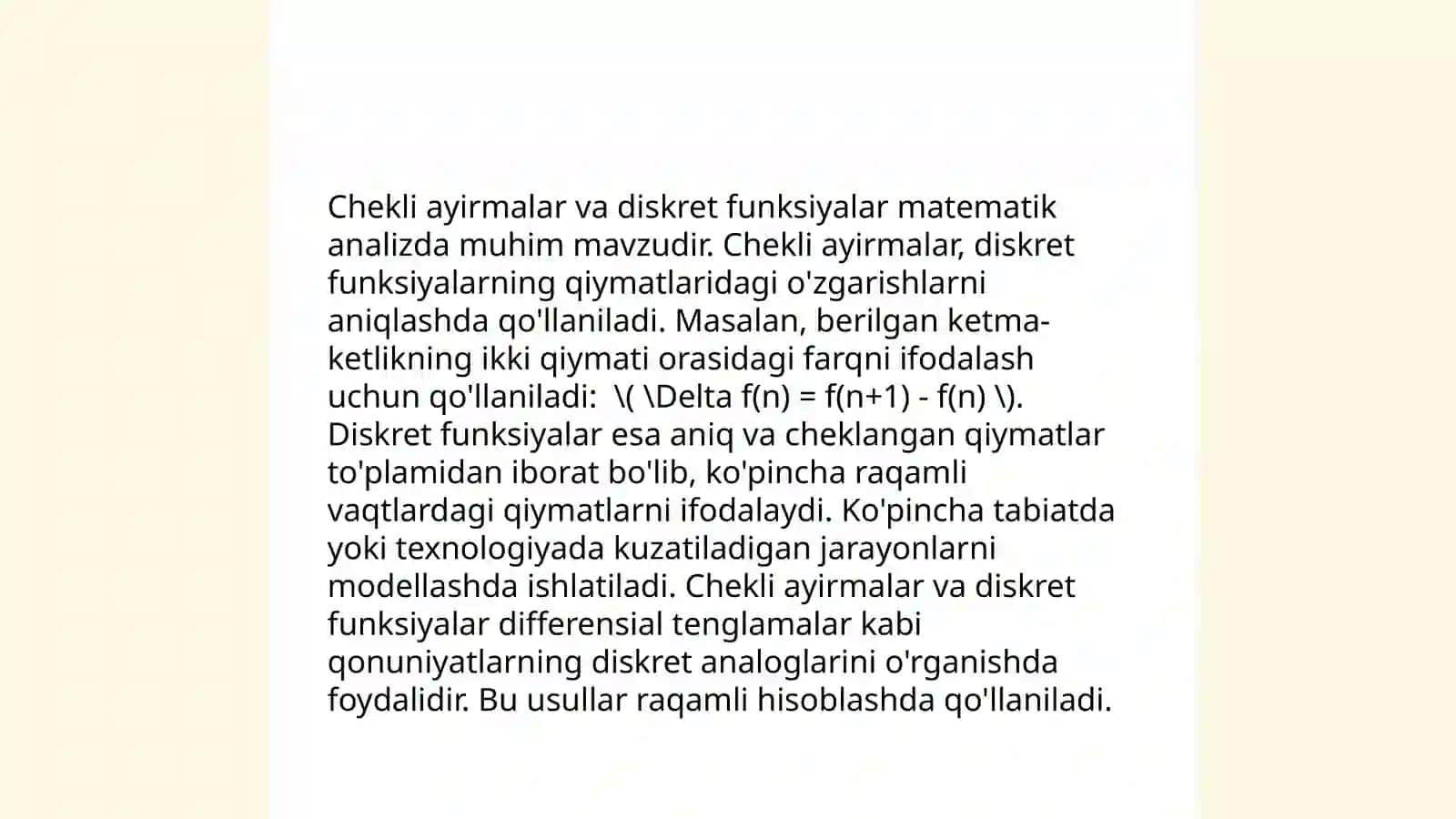 Chekli ayirmalar va ularning xossalari 4
