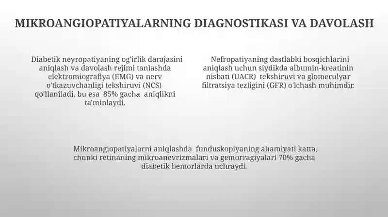 Qandli diabet. Makro va mikroangiopatiyalar. Patogenezi klinikasi davolash 4