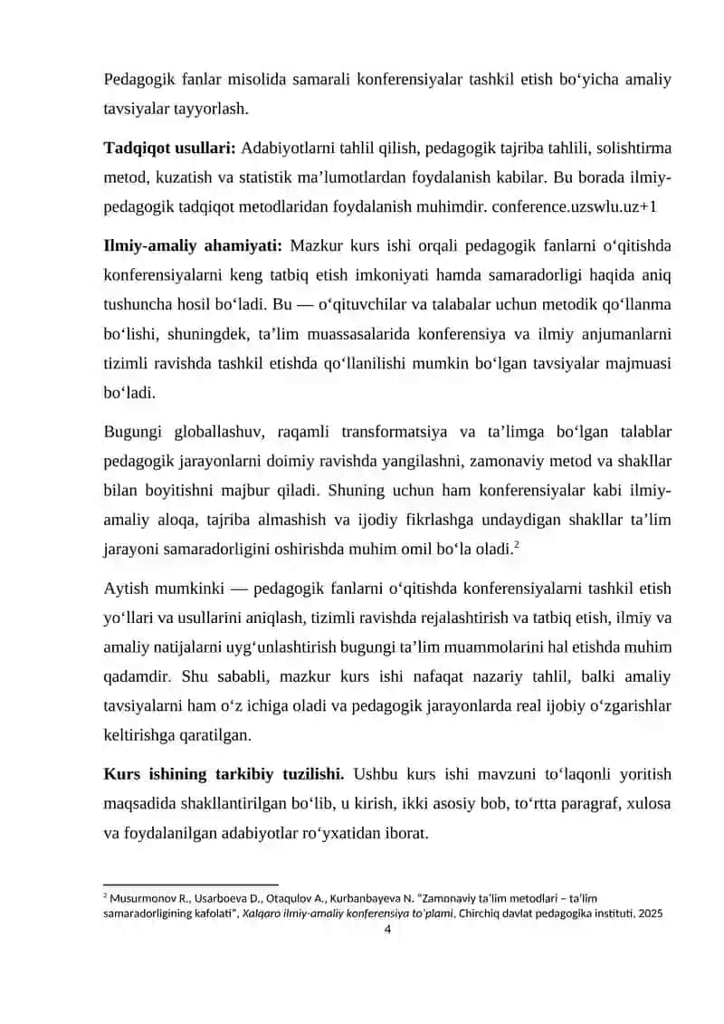 PEDAGOGIK FANLARNI O‘QITISHDA KONFRENSIYALARNI TASHKIL ETISH YO‘LLARI 4