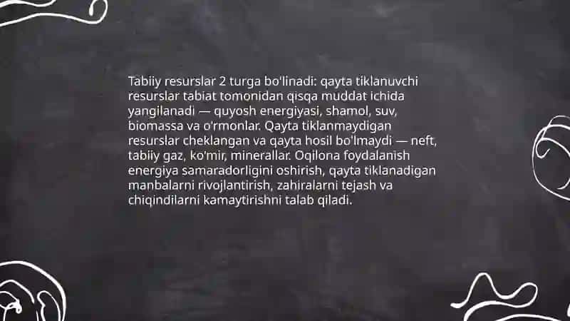 Tabiiy resurslar va ulardan oqilona foydalanish 4
