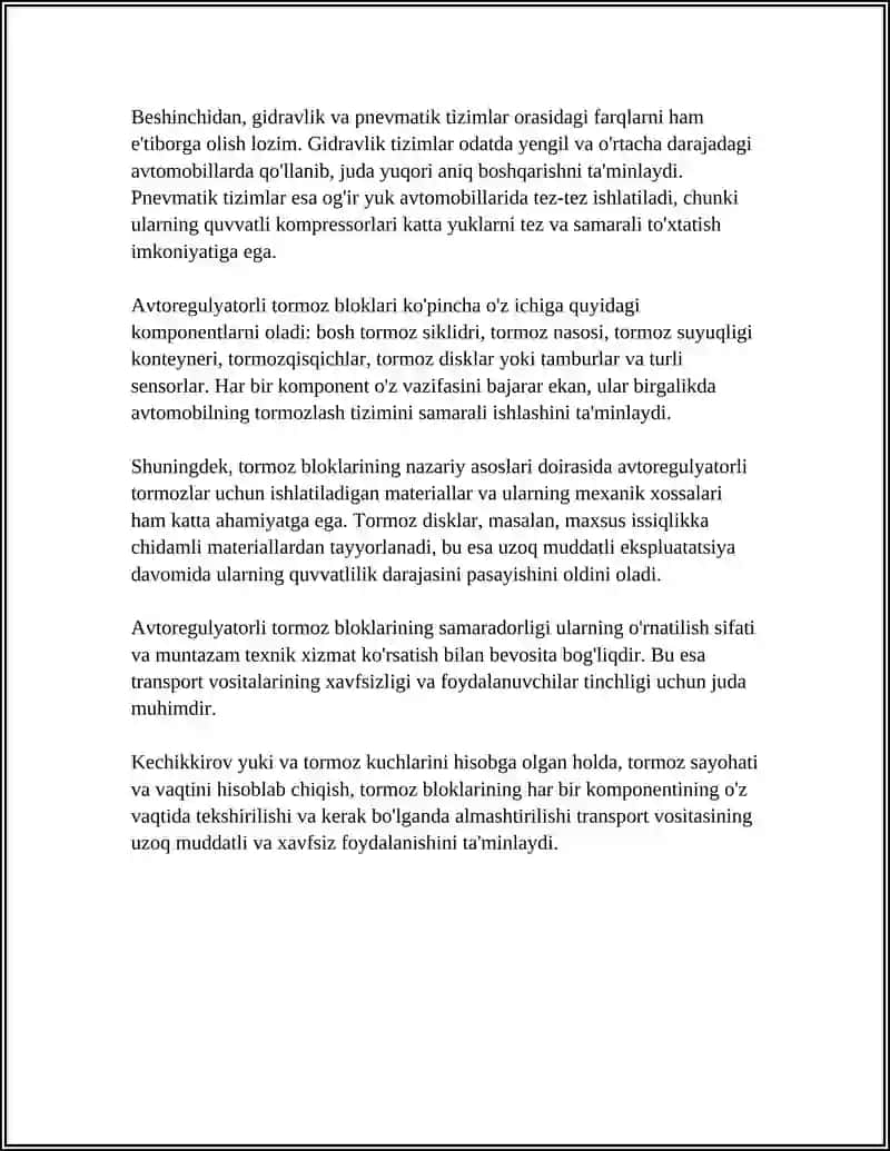 AVTOREGULYATORLI TORMOZ BLOKLARINI ISHINI TADQIQ QILISH 4