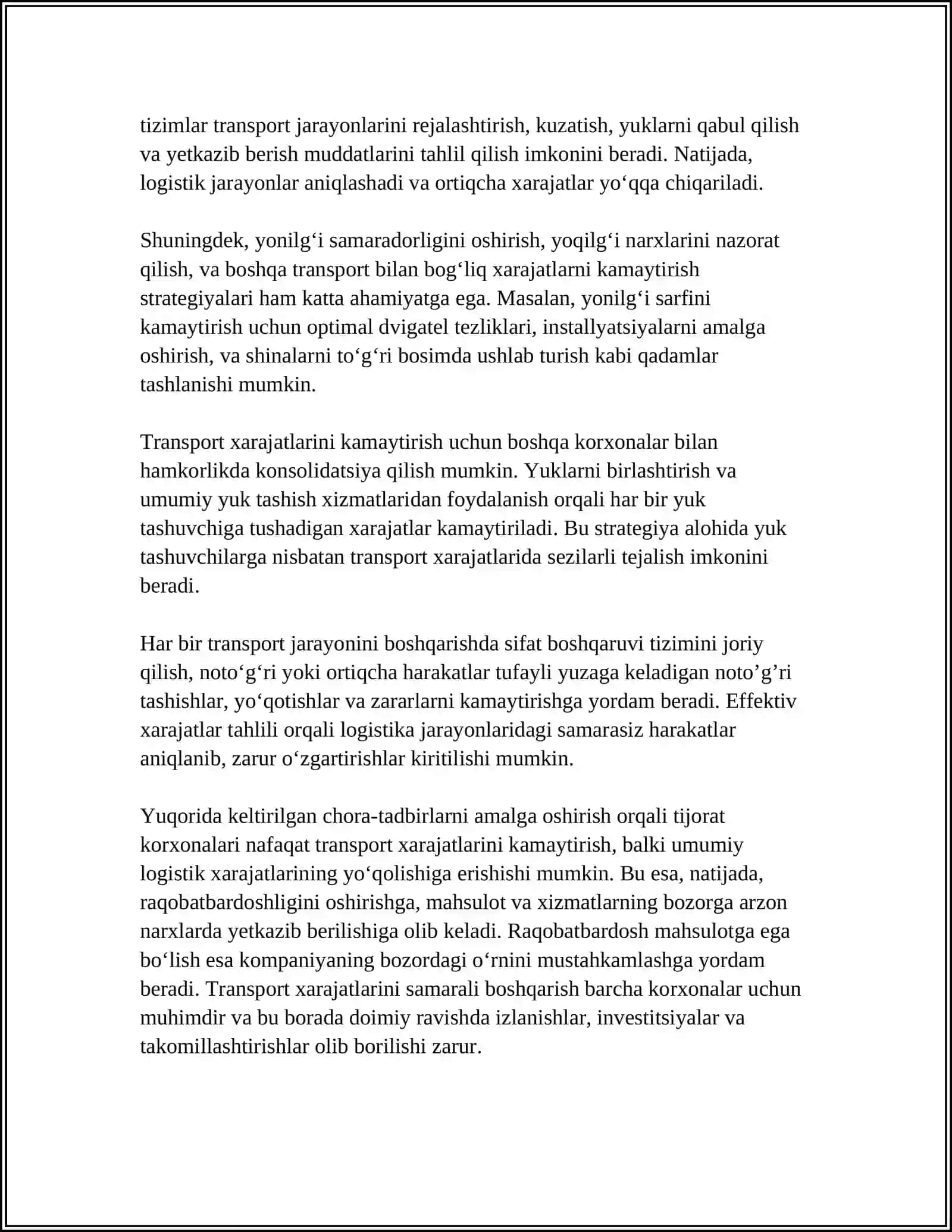 LOGISTIKA TIJORAT KORXONASI RAQOBATBARDOSHLIGINI OSHIRISHNING OMILI SIFATIDA 4