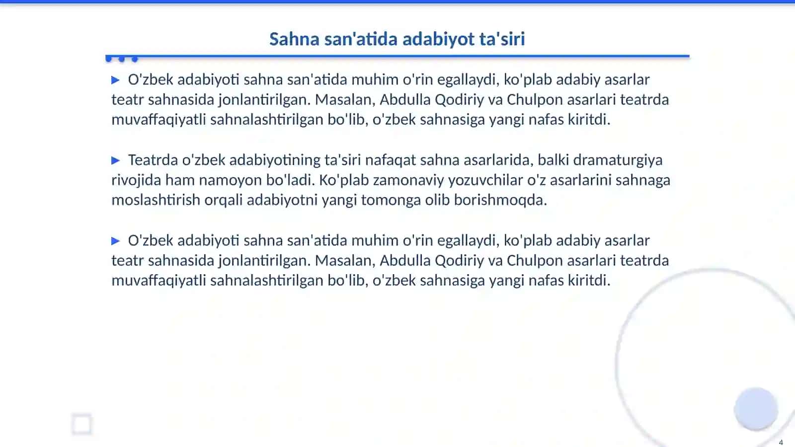 XX asr o'zbek adabiyoti namunalari sahnada va ekranda 4