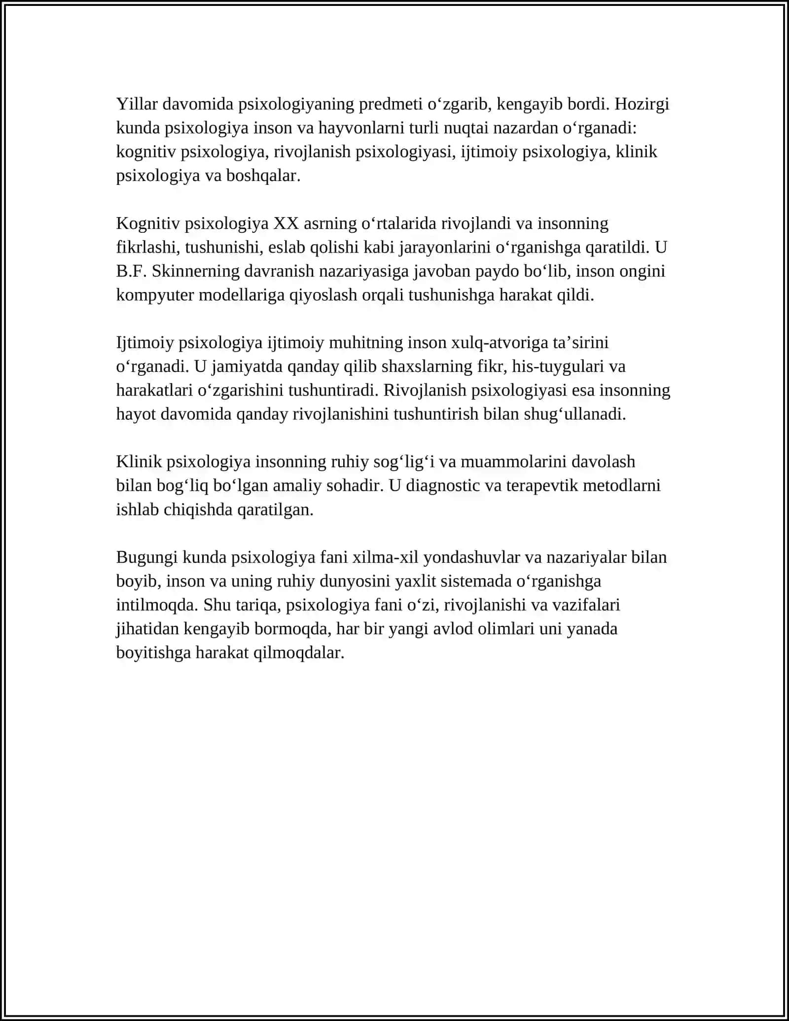 PSIXOLOGIYA FANINING PREDMETI HAQIDAGI TASAVVURLAR TARAQQIYOTINING, ASOSIY BOSQICHLARI. PSIXIKA HAQIDA TUSHUNCHALARNI YORITIB BERISH 4