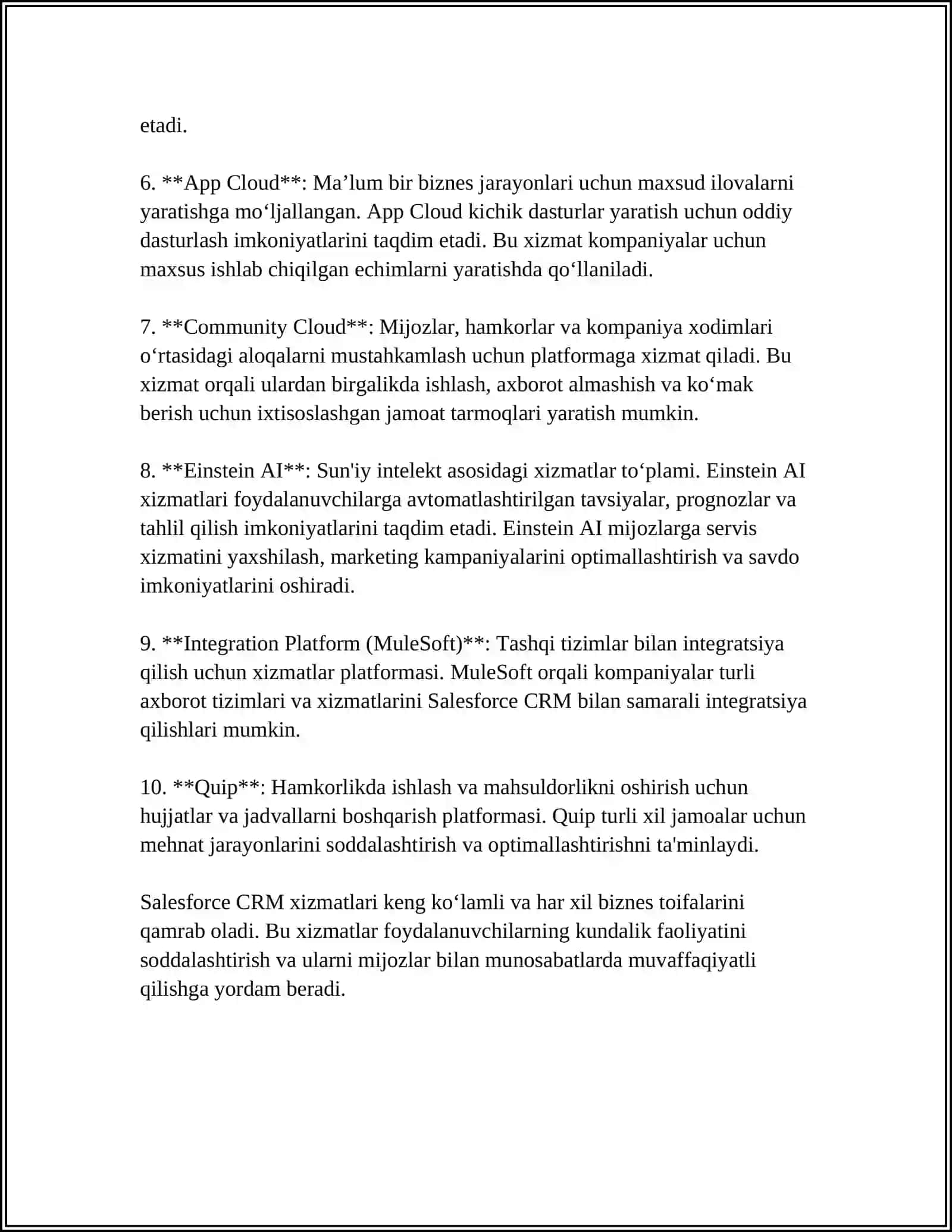 Salesforce CRM-ning asosiy xizmatlari 4