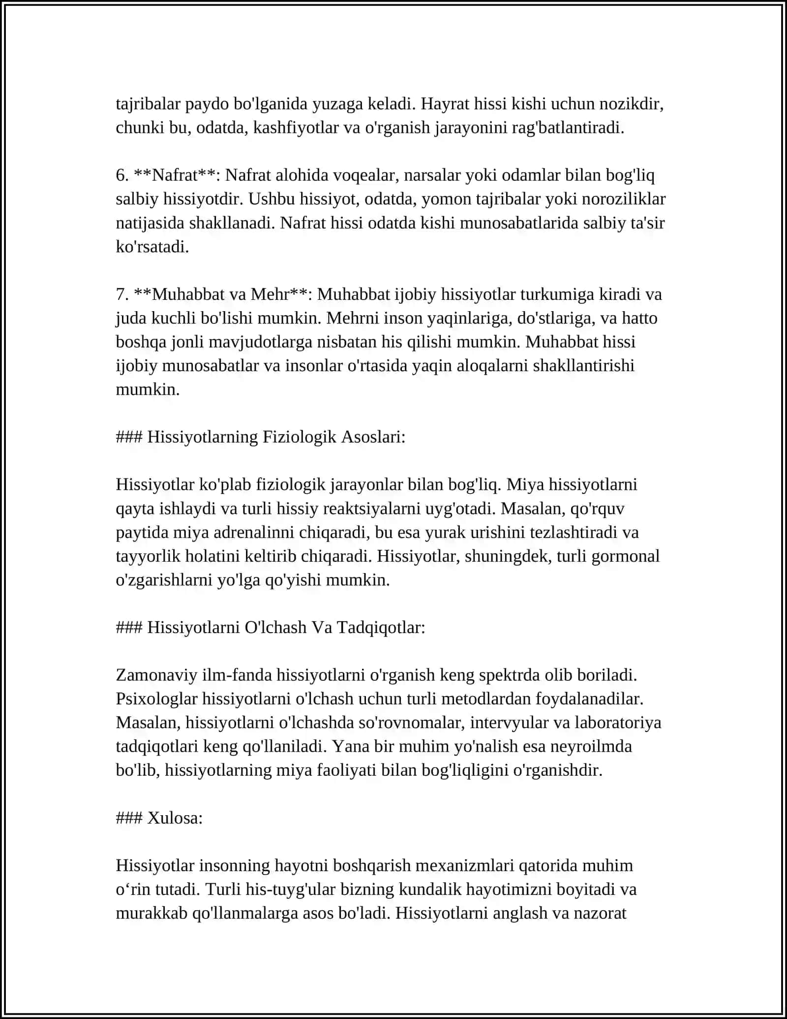 MUSTAQIL ISH Mavzu: HISSIYOT VA IRODA 4