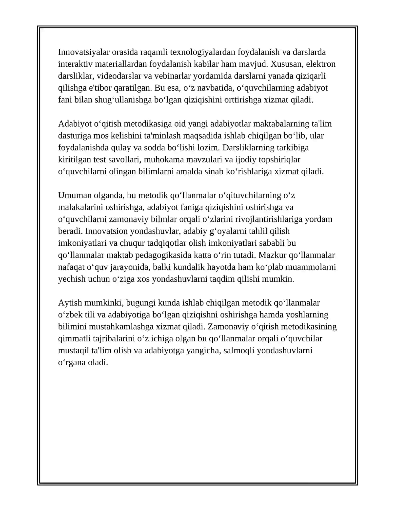 ADABIYOT OʻQITISH METODIKASIGA OID YANGI ADABIYOTLARNING OBZORINI TUZISH 4
