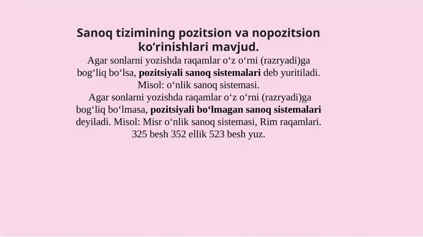 SANOQ SISTEMALARI VA ULARGA DOIR MISOLLAR YECHISH METODLARIDAN FOYDALANISH MAVZUSIDA TAYYORLAGAN MIKRODARS TAQDIMOTI 4