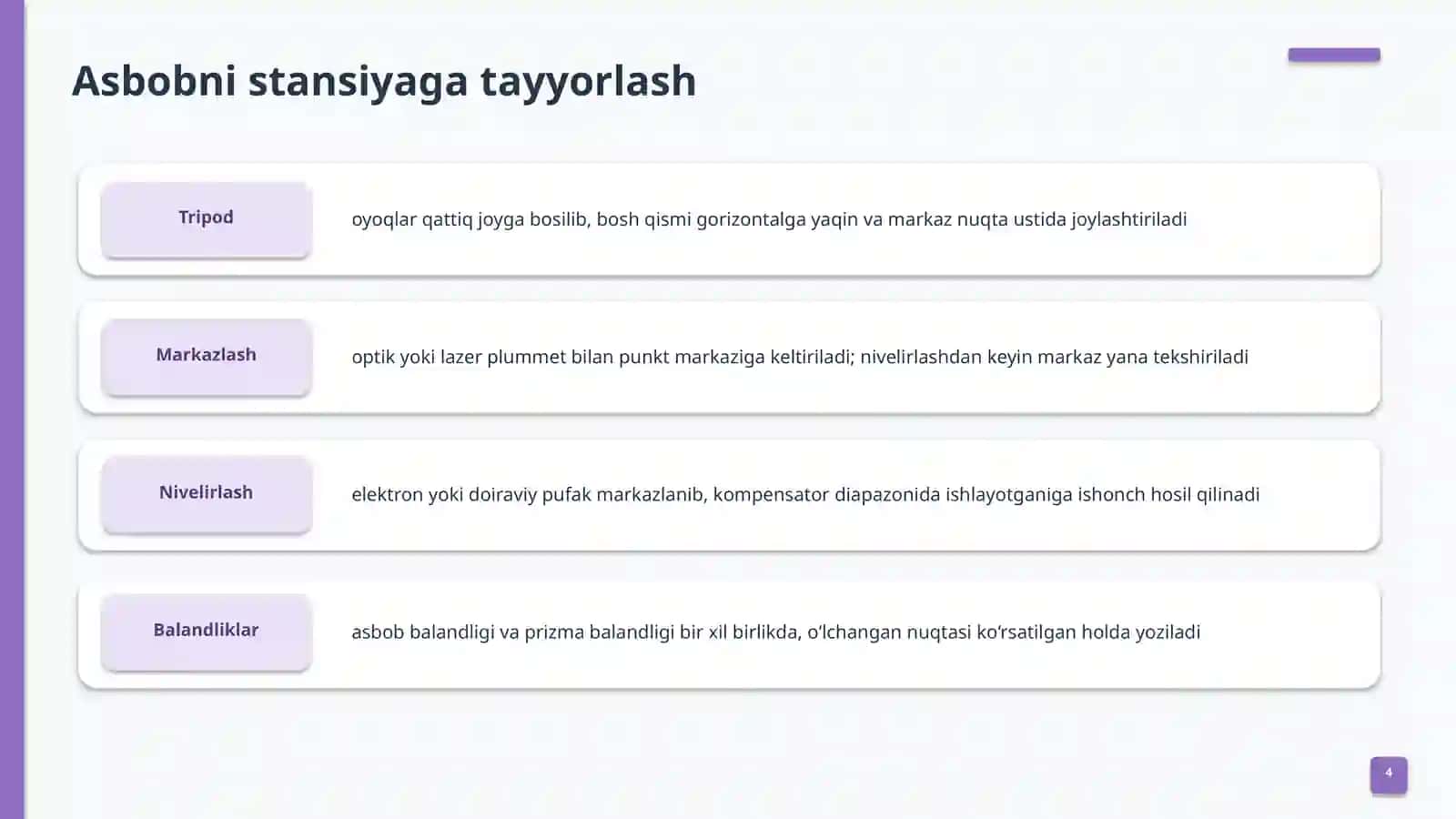 Qurilish geodeziyasi:dala ishlari 4