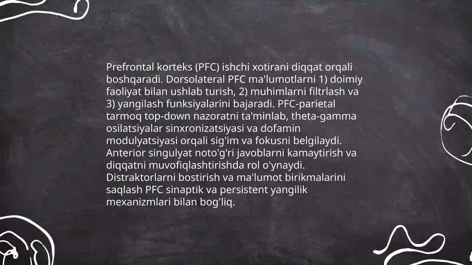 Xotira, diqqat va vaqtincha boğlar hosil bôlish mexanizmlari 4