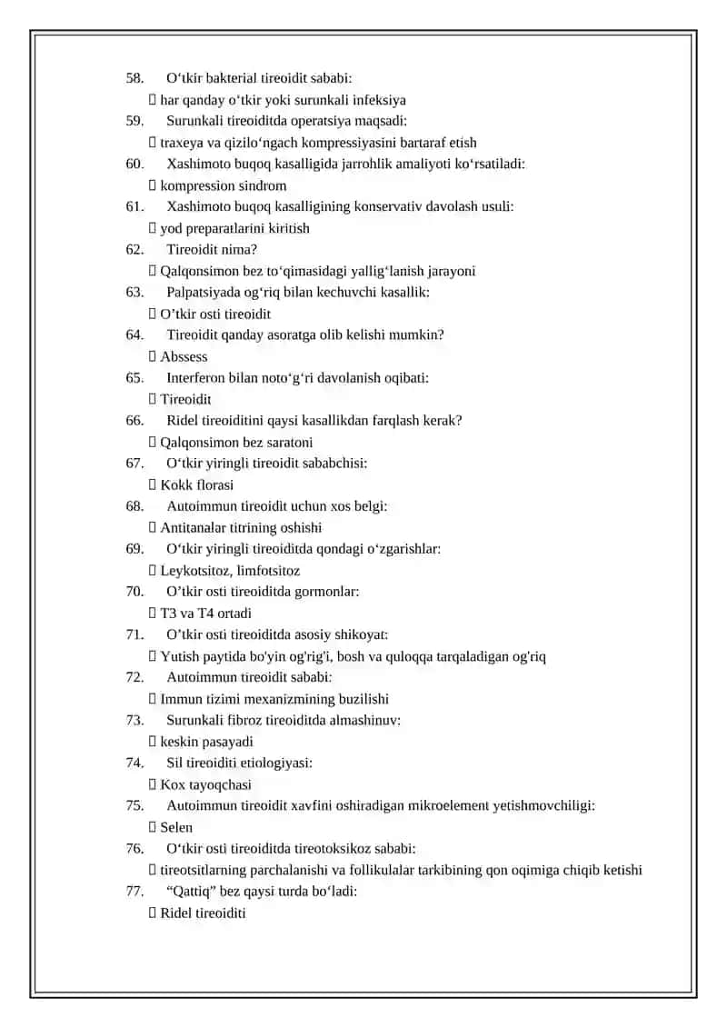 Bolalar endokrinologiyasi mutaxassisligi bo'yicha shakllantirilgan test savollari ro'yxati 4